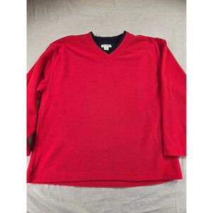 Ivy Crew Options Mens XL Red Fleece V-Neck Pullover Sweater Navy Trim Layered